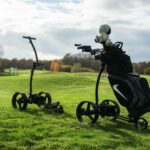 Hulien golfvogn, med golftaske, elektrisk golfvogn, bedste golfvogn, bedste el golfvogn, bedst i test 2024